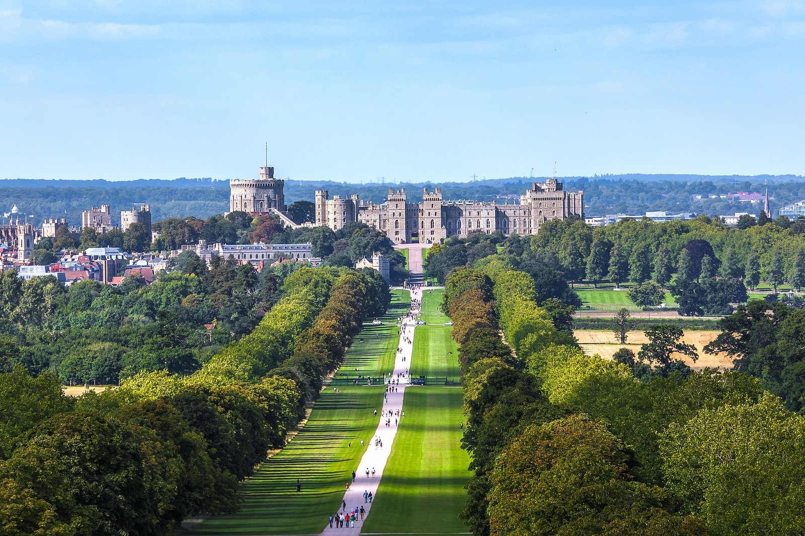 Windsor Castle towers viewed from the Long Walk